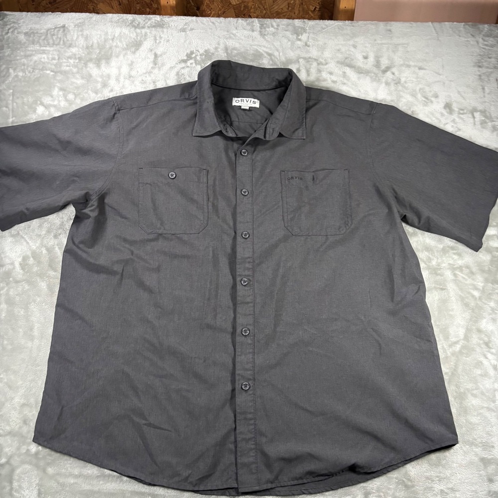 Orvis Mens Classic Collection Short Sleeve Button Down Shirt Gray XXL 1494392